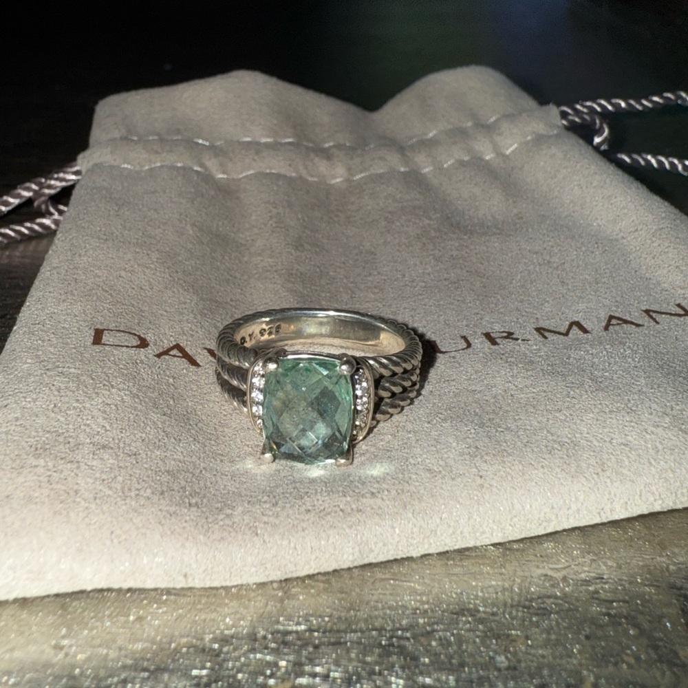 David Yurman Silver Ring with Teal Gemstone